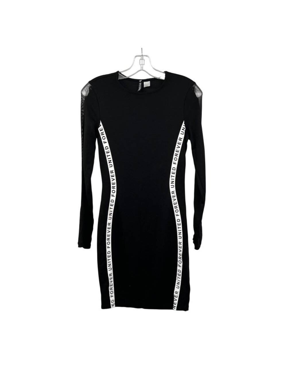 H&M DIVIDED Womens Bodycon Dress Long Mesh Sleeve Black/White Size 6